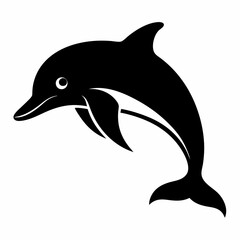 Obraz premium dolphin silhouette black color isolated white 