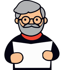 Obraz premium Gray Bearded Man Reading Paper Cartoon Character