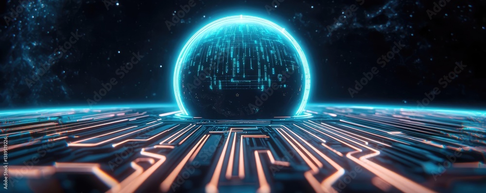 Poster earth with glowing network in cyberspace and digital cloud concept. futuristic digital landscape wit