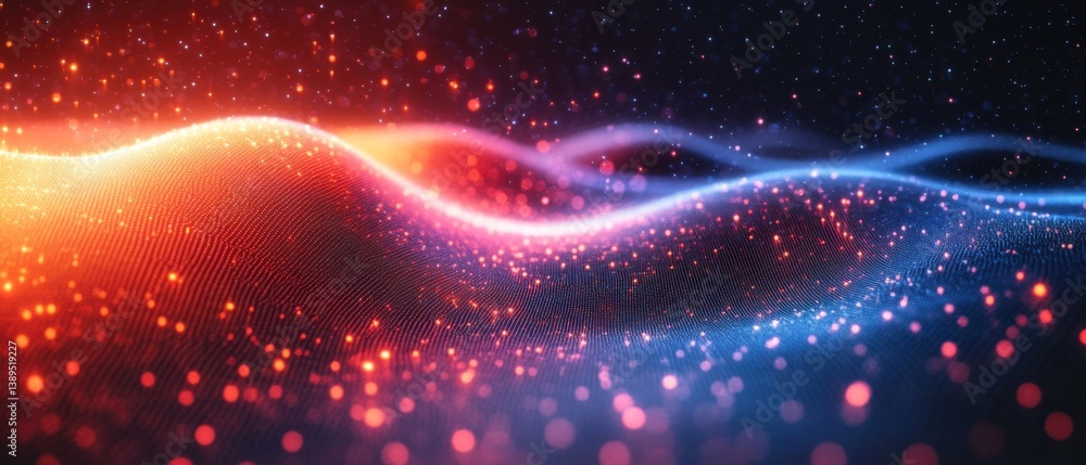Aufkleber abstract glowing particle wave background with red and blue light, representing futuristic technolog