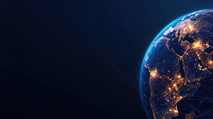 Obraz premium Earth with glowing network in cyberspace and digital cloud concept. Stunning view of Earth from space, showcasing city lights and atmosphere.
