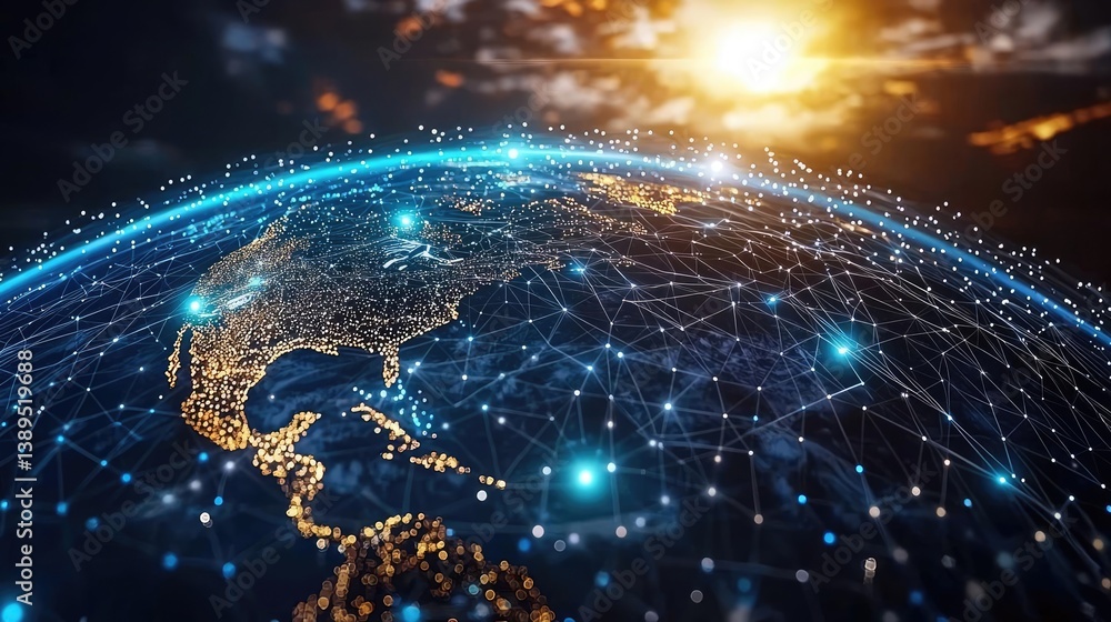 Poster earth with glowing network linked to digital internet technology concept. a stunning view of earth f
