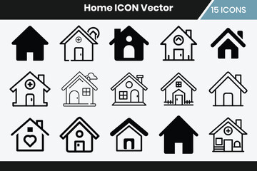 A set of home icon  vector, or black and white set of house icons simple flat design.
