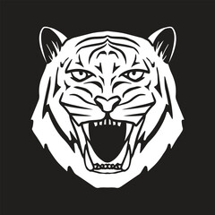 Tiger Head Silhouette Vector illustration for poster, sticker, logo, tattoo isolated on black background.
