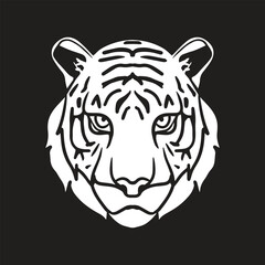 Tiger Head Silhouette Vector illustration for poster, sticker, logo, tattoo isolated on black background.