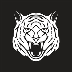 Tiger Head Silhouette Vector illustration for poster, sticker, logo, tattoo isolated on black background.