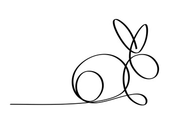 Simple one line vector Easter bunny. Continuous line drawing. Decorative element for greeting cards.