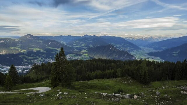Time lapse mountain panorama sunset at Rofan mountains, Tyrol, Austria, high definition