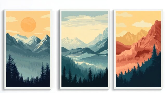 Set of poster templates featuring wild mountain landscapes