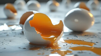 Broken egg, yolk spilling