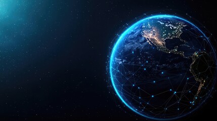 Obraz premium Earth with glowing network and cyberspace data grid concept. A digital illustration of Earth interconnected by technology.