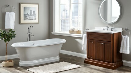 Fototapeta premium A well designed luxury bathroom with elegant freestanding bathtub