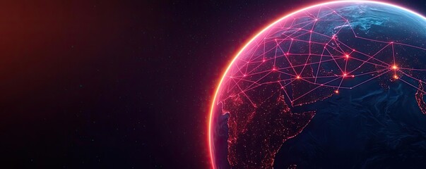 Obraz premium Earth with glowing network and cyberspace data grid concept. Abstract digital globe representing connectivity and networks.