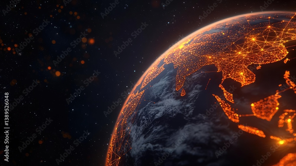 Poster earth with glowing network linked to digital internet technology concept. a detailed view of earth h