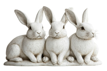 Obraz premium Three charming white bunny rabbits sitting together a delightful home decor figurine with soft