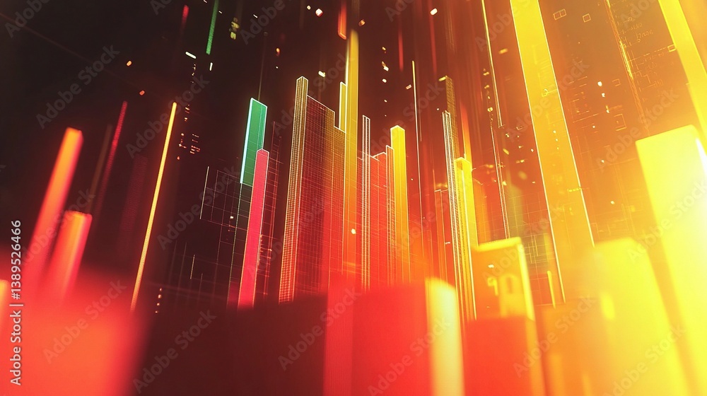 Poster abstract financial graphs blending with digital elements in vivid colors