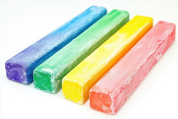 Colorful chalk sticks arranged in rainbow hues for preschool art activities