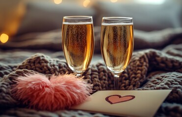 A pink invitation for a hen party, highlighting champagne glasses. The card is framed with feathers, evoking a festive mood ideal for a bridal shower, girls' party, or anniversary. The design is