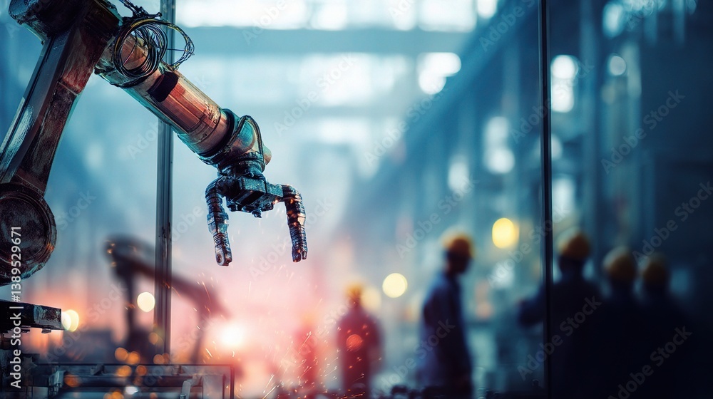 Poster advanced robotic arm in factory automation environment