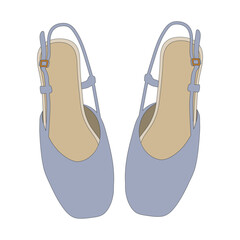 Blue ballet, sandals shoes. Fashionable women's shoes. Vector illustration in a flat style. 