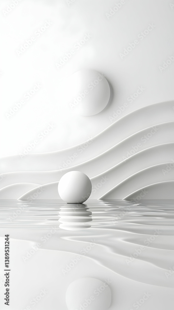 Poster white abstract sphere reflection minimalist background