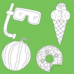 Black & White Summer Illustrations: Hand-drawn Summer Clipart Set: Doodle Summer Clipart