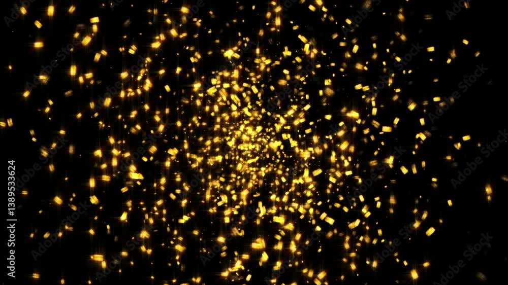 Poster animation loop of glow flicker gold star particles burst on black background. motion movement transi
