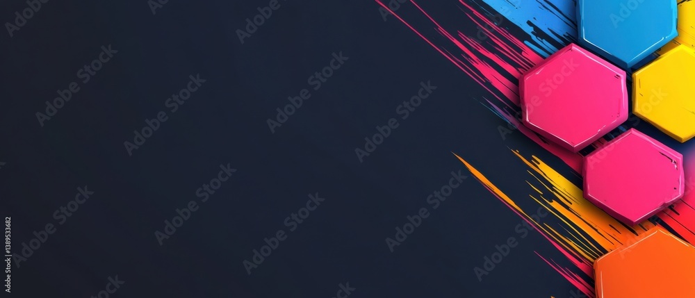 Aufkleber vibrant abstract background with colorful hexagons and brush strokes for modern design and creative 