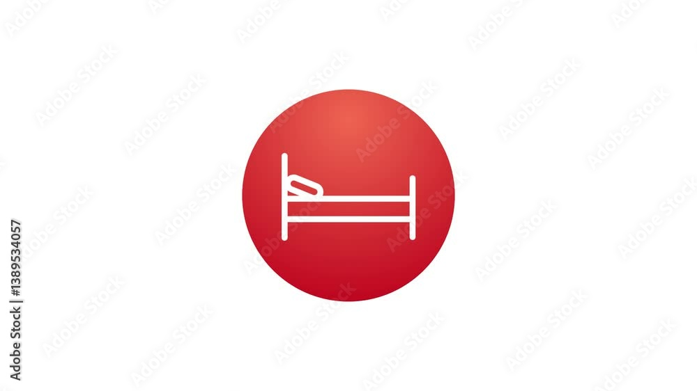 Aufkleber animated button with icon. healthcare collection. hospital bed symbol. white contour in red gradient