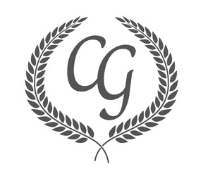 Initial letter C and G, CG monogram logo design with laurel wreath. Luxury calligraphy font.