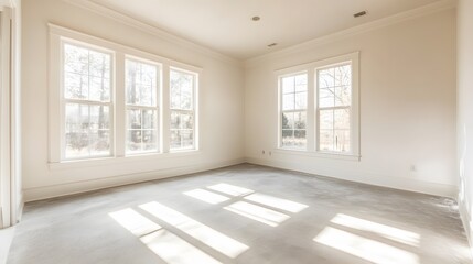 Obraz premium Bright Empty Room Sunlight Floor New House Construction Interior