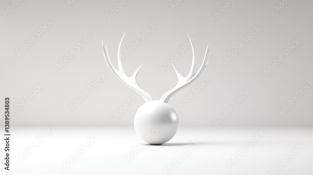 Poster white deer antlers sculpture minimalist style high-resolution rendering front view smooth surface de