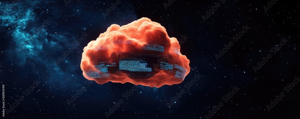 Poster cloud server intelligent system managing globalization concept. a vibrant cloud formation illuminate