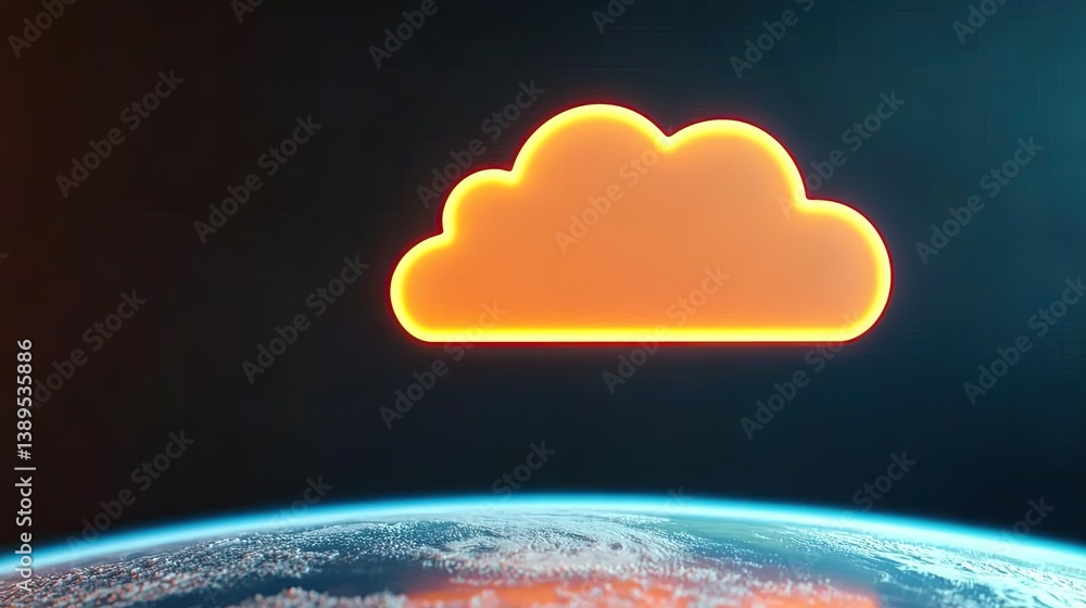 Poster clouds server intelligent systems managing innovation on earth concept. an illuminated cloud icon ab