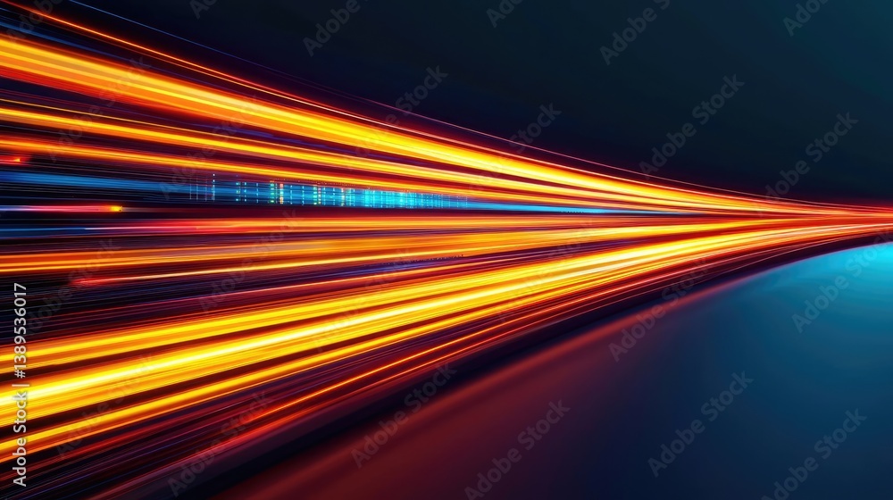 Poster cloud server intelligent system managing globalization concept. dynamic light trails in vibrant colo
