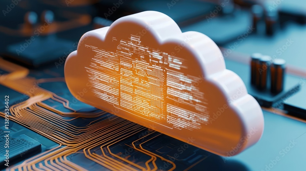 Poster cloud server intelligent driving globalization with systems concept. a digital cloud symbol represen