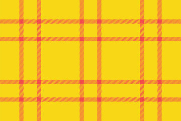 Cheerful plaid pattern in bright yellow and coral.  Ideal for backdrops, textiles, or adding a playful touch to graphic designs.  Conveys warmth and childhood joy.