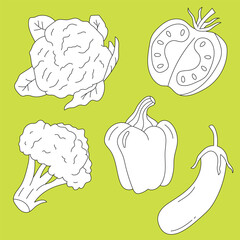 Hand-drawn Vegetable Clipart Set: Black & White Vegetable Illustrations: Cartoon Vegetable Doodles