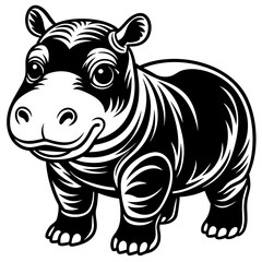 hippopotamus calf  black color on white vector. 