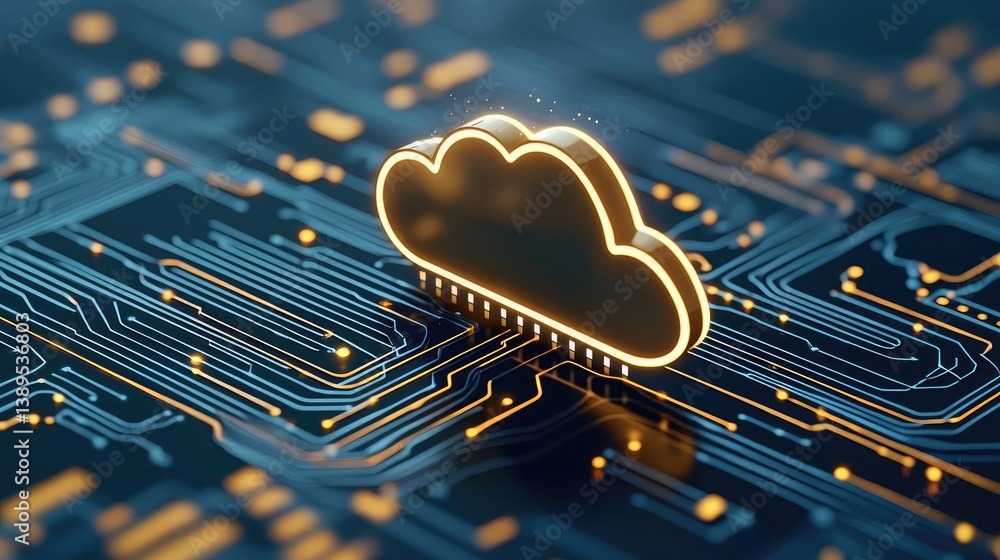 Poster clouds server intelligent systems managing innovation on earth concept. futuristic cloud computing c