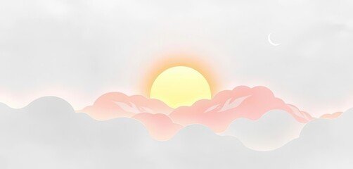 Layered white paper sun & clouds, minimalist design, close-up, white