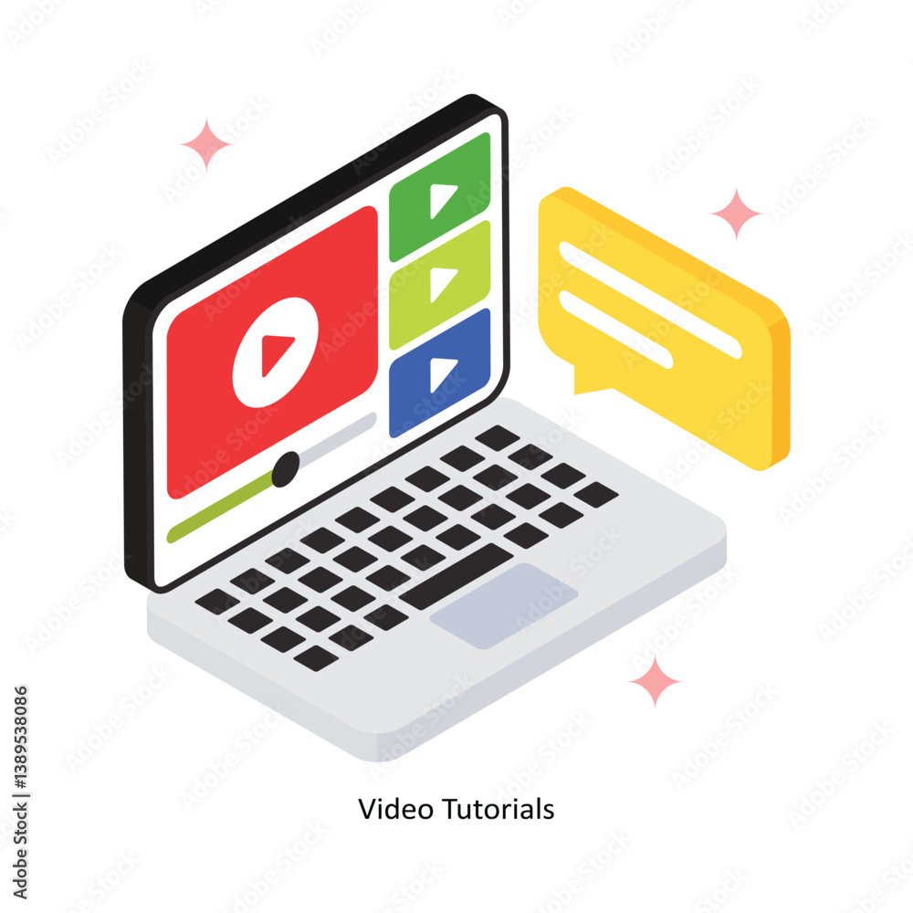 Poster video tutorials concept isometric style illustrations. eps 10 file