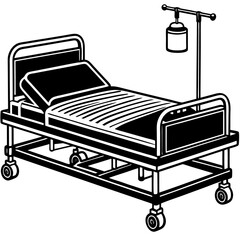 hospital bed black color on white vector. 