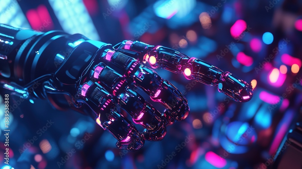 Poster ai-powered robotic arms assembling products with extreme precision.