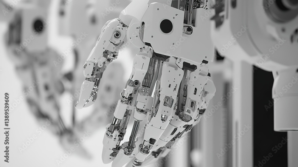 Poster ai-powered robotic arms assembling products with extreme precision.