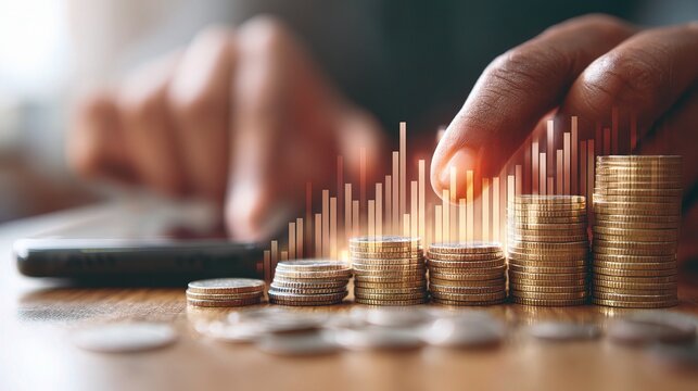 Double Exposure of Finger Interacting with Financial Growth Chart