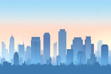 Fototapeta premium City skyline silhouette with buildings in blue tones against a gradient sky.