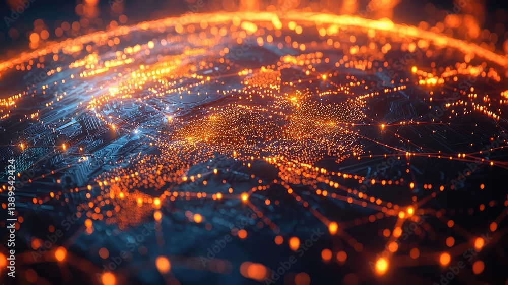 Poster clouds server intelligent systems managing innovation on earth concept. a detailed view of a digital