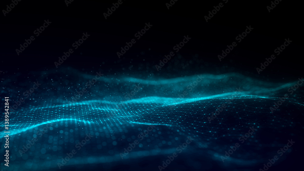 Poster color abstract wave background with dots and lines moving in space. technology illustration. futuris