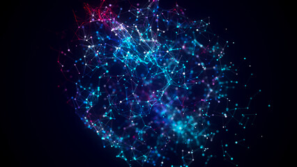 Blue sphere consisting of points and lines. Modern wireframe elements. Technology grid sphere. 3d rendering.